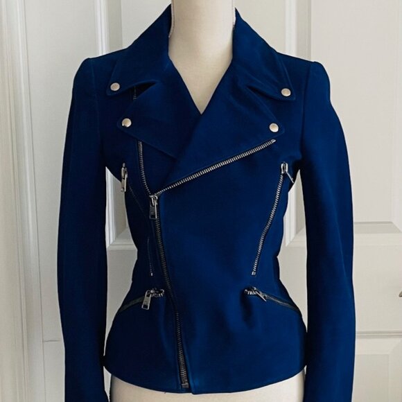 ALEXANDER MCQUEEN COBALT NUBUCK LEATHER MOTO JACKET - SIZE 40 IT - PRISTINE - Picture 5 of 13